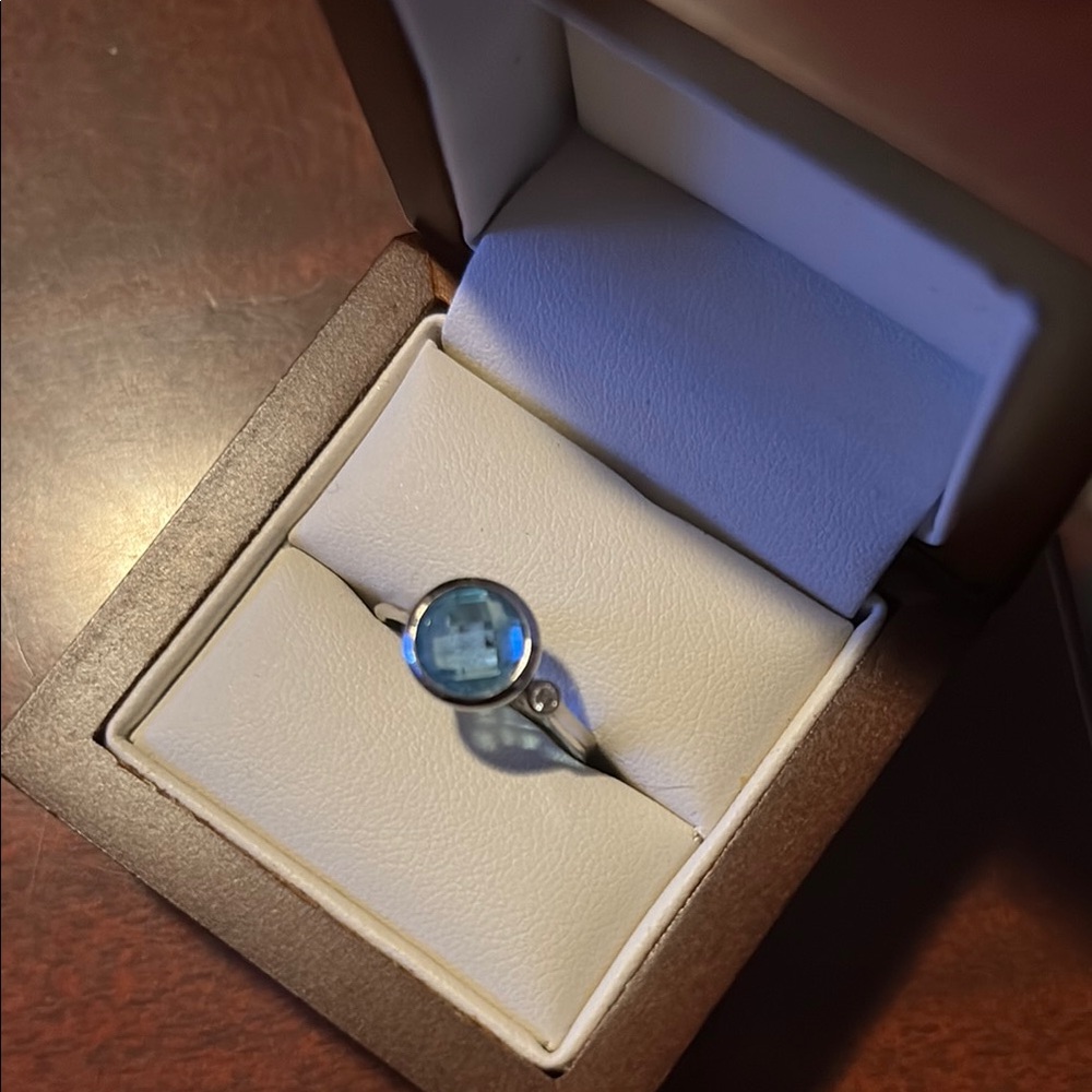 Elegant Effy 14k White Gold Blue Topaz with Diamond Accent Ring